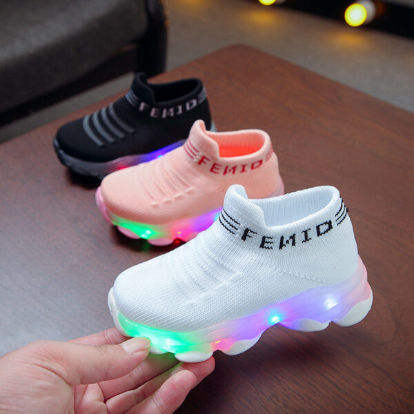 Kids-Sneakers-Children-Baby-Girls-Boys-Letter-Mesh-Led-Luminous-Socks-Sport-Run-Sneakers-Shoes-Sapato-1 Kids Sneakers: Luminous Mesh Led Sport Shoes for Boys and Girls