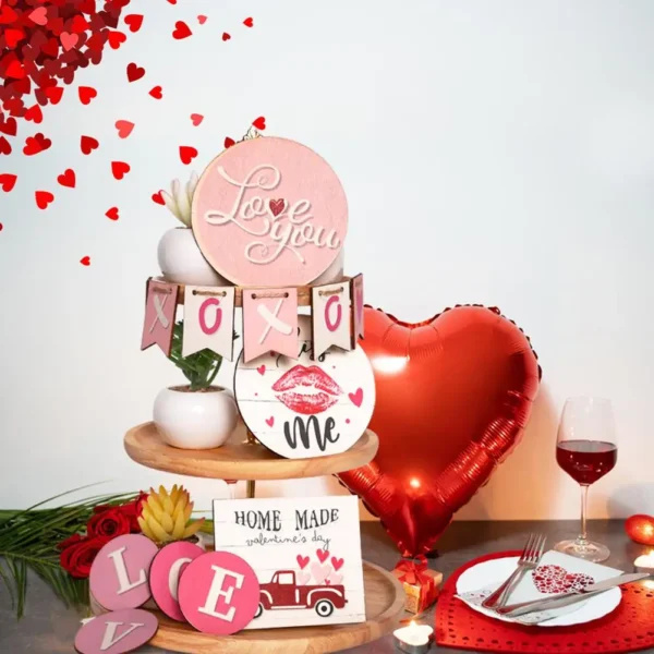 Christmas-Tiered-Tray-Decor-Wooden-Signs-Rustic-Farmhouse-Style-Table-Decorations-Supplies-For-Valentine-Day-Diy-2 Christmas Tiered Tray Decor Ideas - Rustic Table Decor