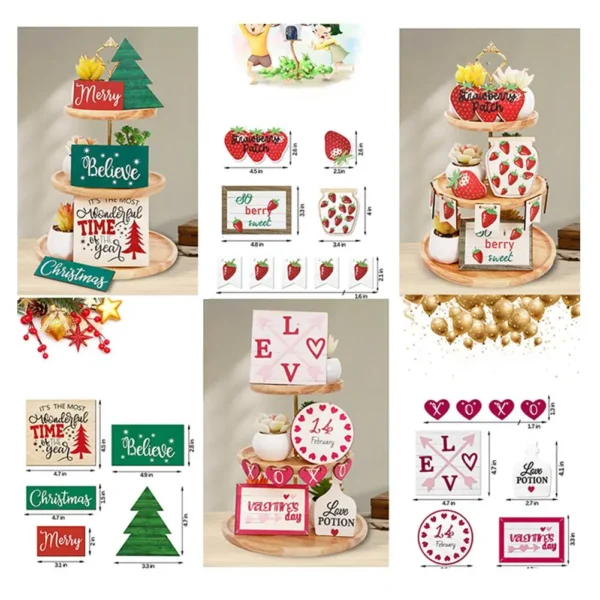 Christmas-Tiered-Tray-Decor-Wooden-Signs-Rustic-Farmhouse-Style-Table-Decorations-Supplies-For-Valentine-Day-Diy-5 Christmas Tiered Tray Decor Ideas - Rustic Table Decor