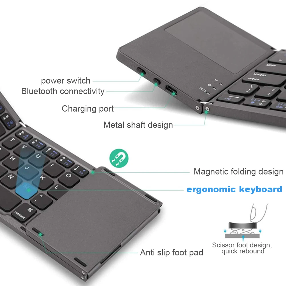 Triple Folding Wireless Keyboard – Compact + Touchpad Triple Folding Wireless Keyboard – Compact + Touchpad