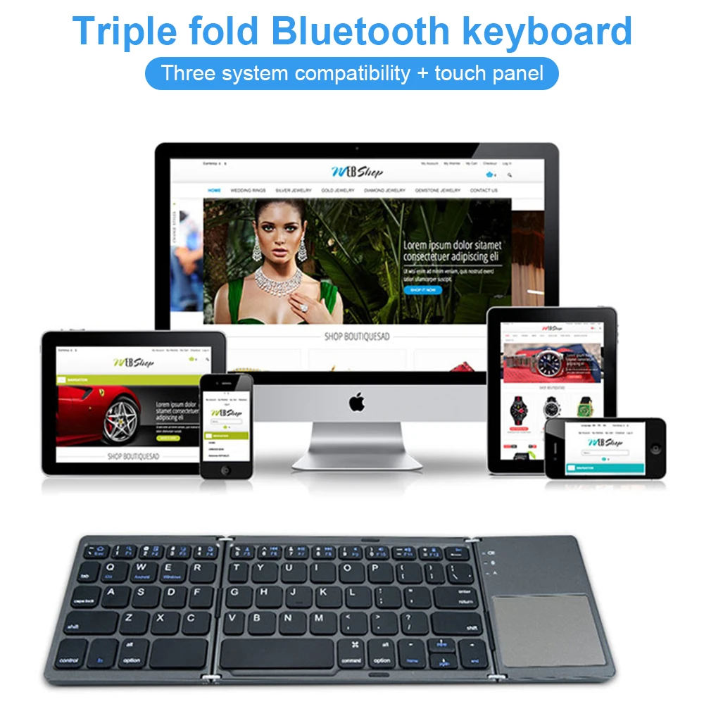 Triple Folding Wireless Keyboard – Compact + Touchpad Triple Folding Wireless Keyboard – Compact + Touchpad